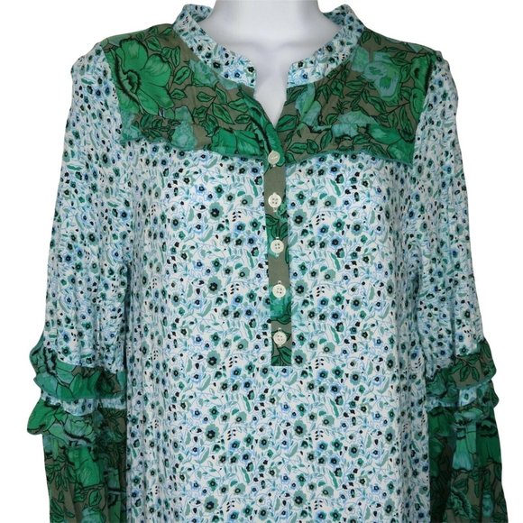 R.Vivimos Abito Lungo Donna Stile Bohémien - Floreale, Maniche Corte, Scollo Allacciato, Vita Alta Con Spacco, Per Spiaggia E Occasioni Speciali